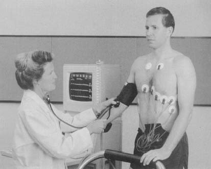 An modern electrocardiograph exam. Electrocardiography permits diagnosis of heart conditions without needles or incisions.